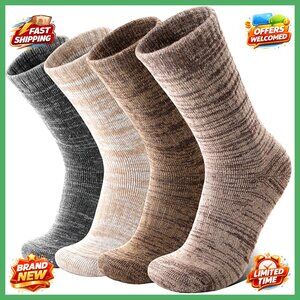 Merino Wool Hiking Socks 4 Pairs Thermal Thick Winter Crew Cushioned Work